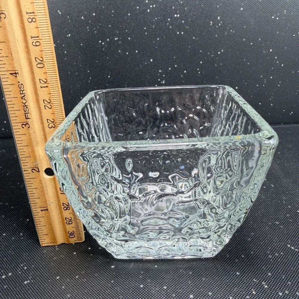 Disaronno Square Hammered Texture Rocks Glasses Bowl Dish Set of 2 Clear Barware